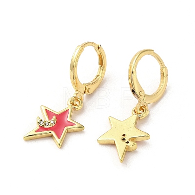 Star & Moon Real 18K Gold Plated Brass Dangle Leverback Earrings EJEW-L268-032G-02-1