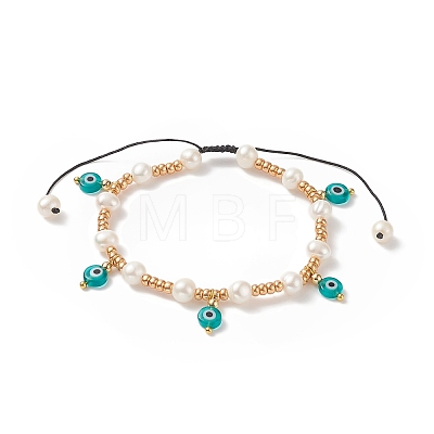 Glass Seed & Natural Pearl Braided Bead Bracelets BJEW-JB09208-1