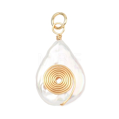 Spiral Copper Wire Wrapped Natural Nucleated Baroque Keshi Pearl Pendants PALLOY-JF05276-02-1