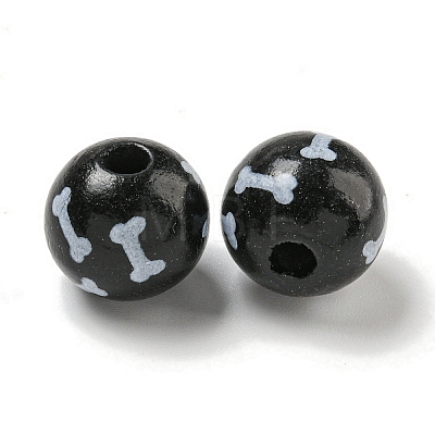 Printed Wood European Beads WOOD-G022-04B-1