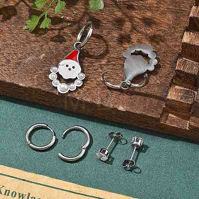 3 Pairs 3 Styles Christmas 304 Stainless Steel Hoop & Stud Earring Sets for Women EJEW-K279-15P-1