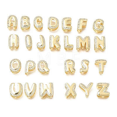 26Pcs 26 Styles Brass Micro Pave Clear Cubic Zirconia Initial Spacer Bars KK-E802-34G-1