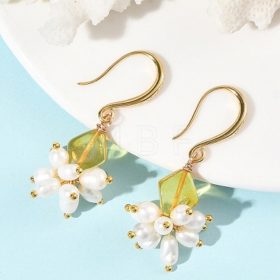 Natural Freshwater Pearl & Natural Amber Dangle Earrings EJEW-JE07368-1