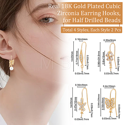 8Pcs 4 Style Brass Micro Pave Cubic Zirconia Earring Hooks KK-BBC0004-31-1
