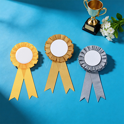 6Pcs 3 Styles Award Ribbon Shape Iron Badge Pins JEWB-CP0001-65-1