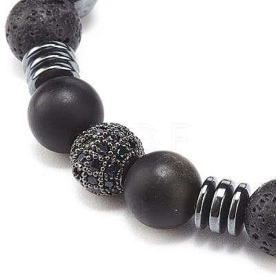Natural Lava Rock & Synthetic Hematite Beaded Stretch Bracelet BJEW-JB08456-1