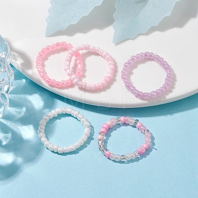 5Pcs 5 Color Glass Seed Beaded Stretch Finger Rings RJEW-JR00665-1