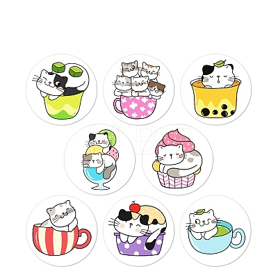 Round Paper Cat in Cup Cartoon Sticker Rolls PW-WG36611-01-1