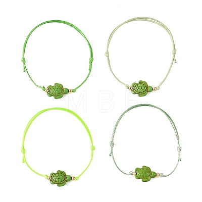 4Pcs 4 Colors Ocean Dyed Synthetic Turquoise Sea Turtle Beaded Adjustable Waxed Polyester Cord Bracelets for Women BJEW-JB14243-01-1
