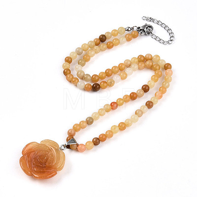 Natural Topaz Jade 4.5mm Round Beaded Flower Pendant Necklaces NJEW-T016-04N-1