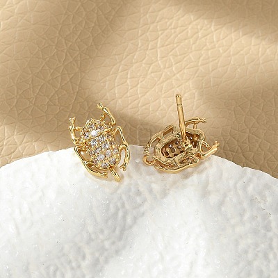 Brass Micro Pave Clear Cubic Zirconia Stud Earrings EJEW-R016-26G-07-1