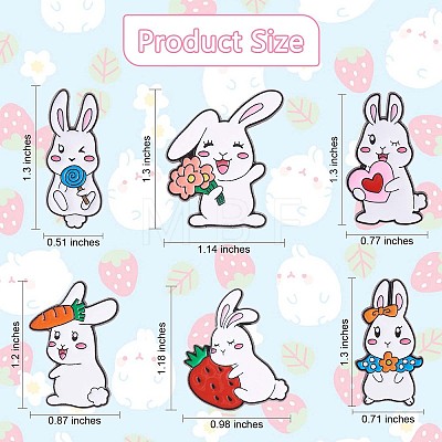 6Pcs 6 Style Carrot & Flower & Heart & Lollypop Rabbit Enamel Pins JBR087A-1