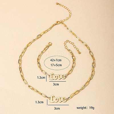 Word Love Alloy Pendant Necklaces & Link Bracelets Sets for Women FS-WG51D27-01-1