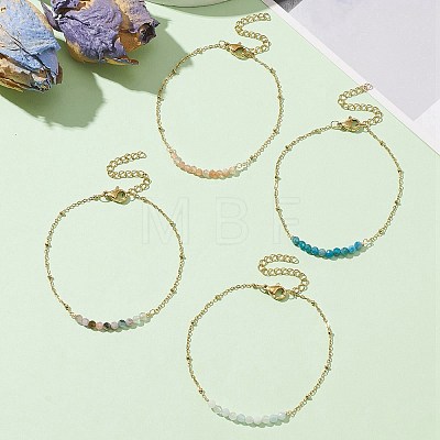 4Pcs 4 Style Natural Mixed Gemstone Beaded Link Braclet with Satellite Chains BJEW-JB09496-01-1