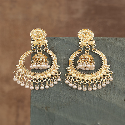 Bohemian Style Alloy Resin Bell with Flat Round Chandelier Earrings FS-WG374F0-04-1