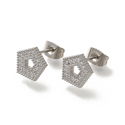 304 Stainless Steel Micro Pave Clear Cubic Zirconia Stud Earrings EJEW-H018-03P-01-1