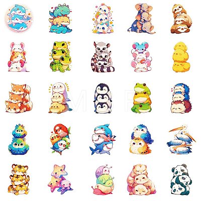 50Pcs PP Plastic Animals Sticker PW-WG98F2E-01-1