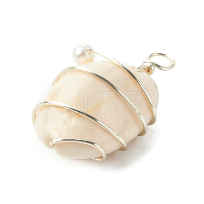 Natural Cowrie Shell Copper Wire Wrapped Pendants PALLOY-TA00196-02-1