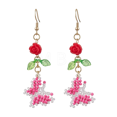 Glass Seed Beads Butterfly Dangle Earrings EJEW-MZ00347-04-1