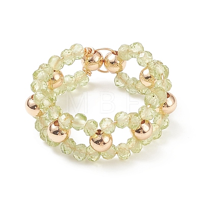 Gemstone & Brass Braided Beaded Circle Ring Wrap Stretch Ring for Women RJEW-JR00542-1