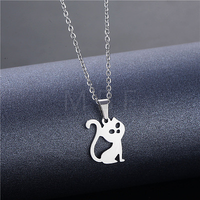 Cat Shape Stainless Steel Pendant Necklaces PW-WGC1D7E-01-1