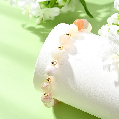 Natural Cherry Blossom Agate & Brass Beads Stretch Bracelets for Women BJEW-JB13831-1