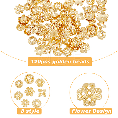 120Pcs 8 Style Rack Plating Alloy Bead Caps FIND-FH0006-30-1