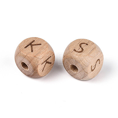 Engraved Beech Wood Beads WOOD-N022-08-1