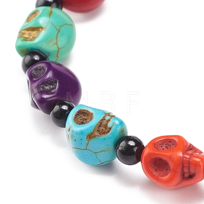 Natural Mashan Jade Skull & Synthetic Turquoise(Dyed) Beaded Stretch Bracelet BJEW-JB08377-05-1