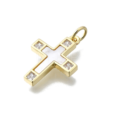 Brass Micro Pave Clear Cubic Zirconia Pendants KK-V010-10G-02-1