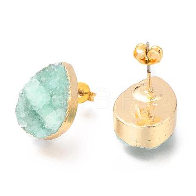 Natural Druzy Quartz Stud Earrings EJEW-P164-B02-1