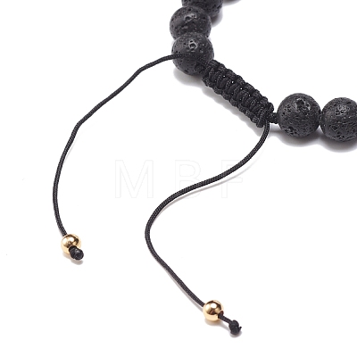 Natural Lava Rock & Acrylic Braided Bead Bracelet BJEW-JB08554-1