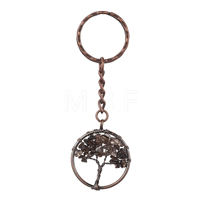 Brass Wire Wrapped Natural & Synthetic Mixed Stone Pendant Keychain KEYC-JKC00655-1