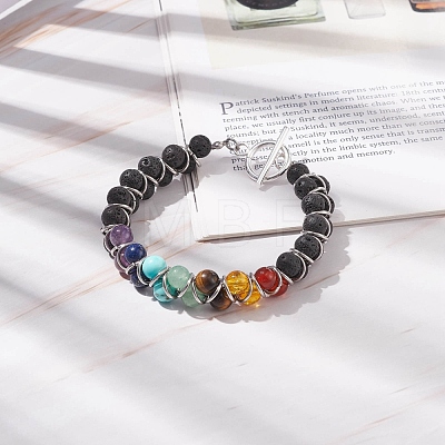Natural & Synthetic Mixed Gemstone Chakra Beaded Bracelet BJEW-TA00135-1