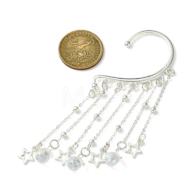 Brass Star & Glass Teardrop Tassel Earrings EJEW-JE05517-1