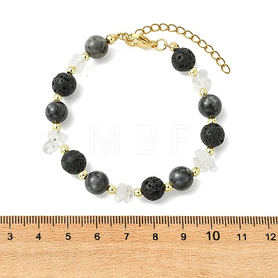 Natural Lava Rock & Larvikite & Quartz Crystal Beaded Bracelets for Women BJEW-JB13900-1