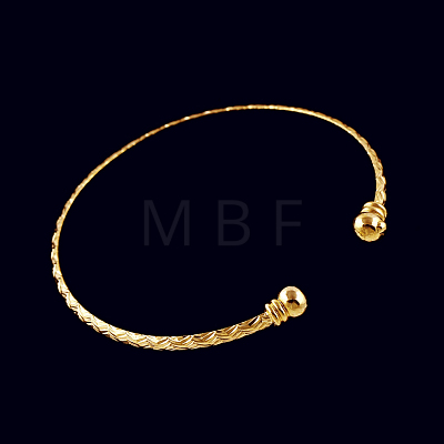 Perfect Design Real 18K Gold Plated Brass Torque Cuff Bangle BJEW-EE0001-05-1
