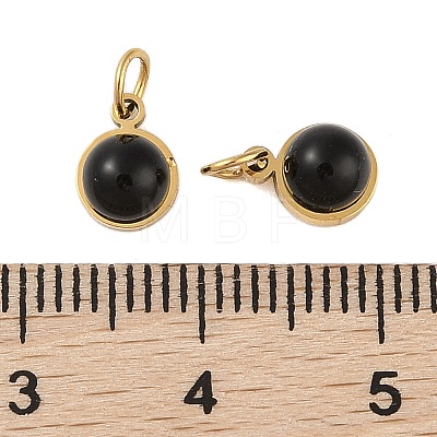 Ion Plating(IP) Natural Black Onyx(Dyed & Heated) Half Round Charms with Jump Ring STAS-A097-05G-10-1