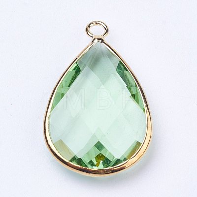 Golden Tone Brass Glass Teardrop Pendants X-GLAA-M006-A-01G-1