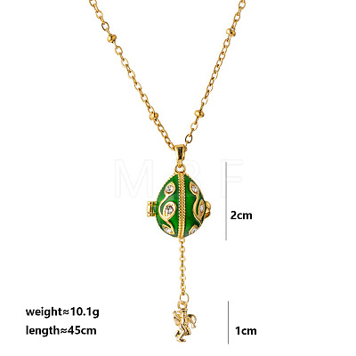 Brass Cubic Zirconia with Enamel Easter Egg Openable Bead Cage Pendant Necklaces FS-WGEA154-01-1