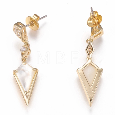 Brass Micro Pave Clear Cubic Zirconia Dangle Stud Earrings EJEW-F259-01B-G-1