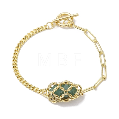 Double Terminal Pointed Mixed Gemstone Link Macrame Pouch Bracelets BJEW-JB10277-1