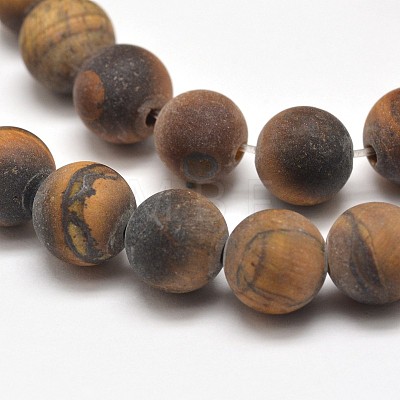 Frosted Natural Tiger Eye Round Bead Strands G-E262-02-8mm-1