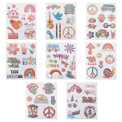 8 Sheets 8 Style Love and Peace Theme Paper Body Art Tattoos Stickers DIY-CP0007-55-1