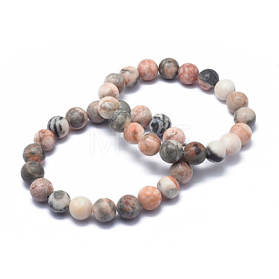 Natural Zebra Jasper Bead Stretch Bracelets BJEW-K212-A-035-1