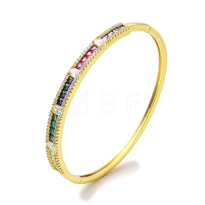 Colorful Cubic Zirconia Rectangle Hinged Bangle BJEW-A136-08G-1