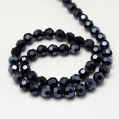 Full Plated Faceted(32 Facets) Round Electroplate Glass Strand Beads X-EGLA-J042-4mm-F01-1