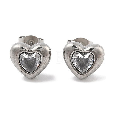 Ion Plating(IP) 304 Stainless Steel Heart Stud Earrings EJEW-C099-13PG-02-1