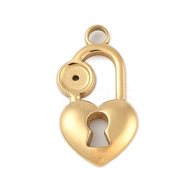 Ion Plating(IP) 304 Stainless Steel Heart Lock Pendant Cabochon Settings STAS-U019-12G-1