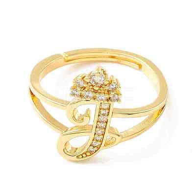 Clear Cubic Zirconia Initial Letter with Crown Adjustable Ring RJEW-M139-17J-1
